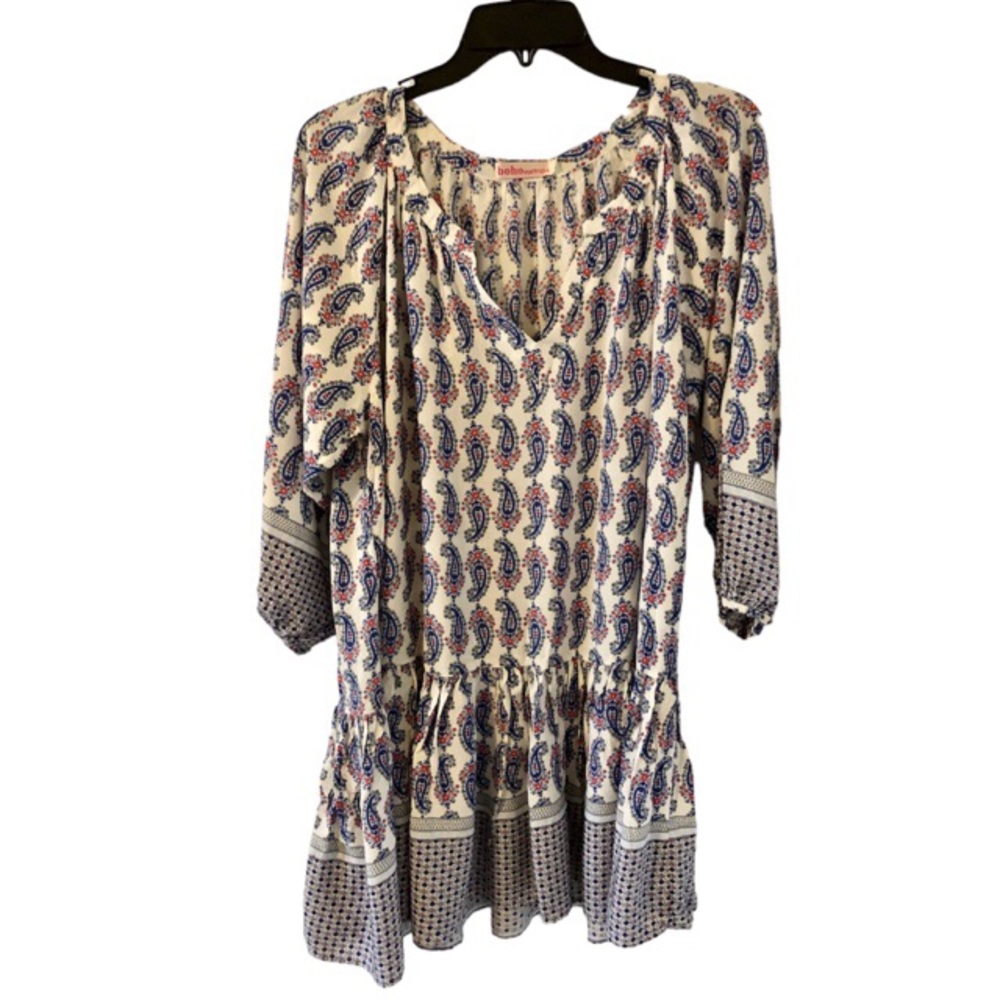 Boho Australia Red/Blue Paisley Print bohemian tunic with ruffled hem